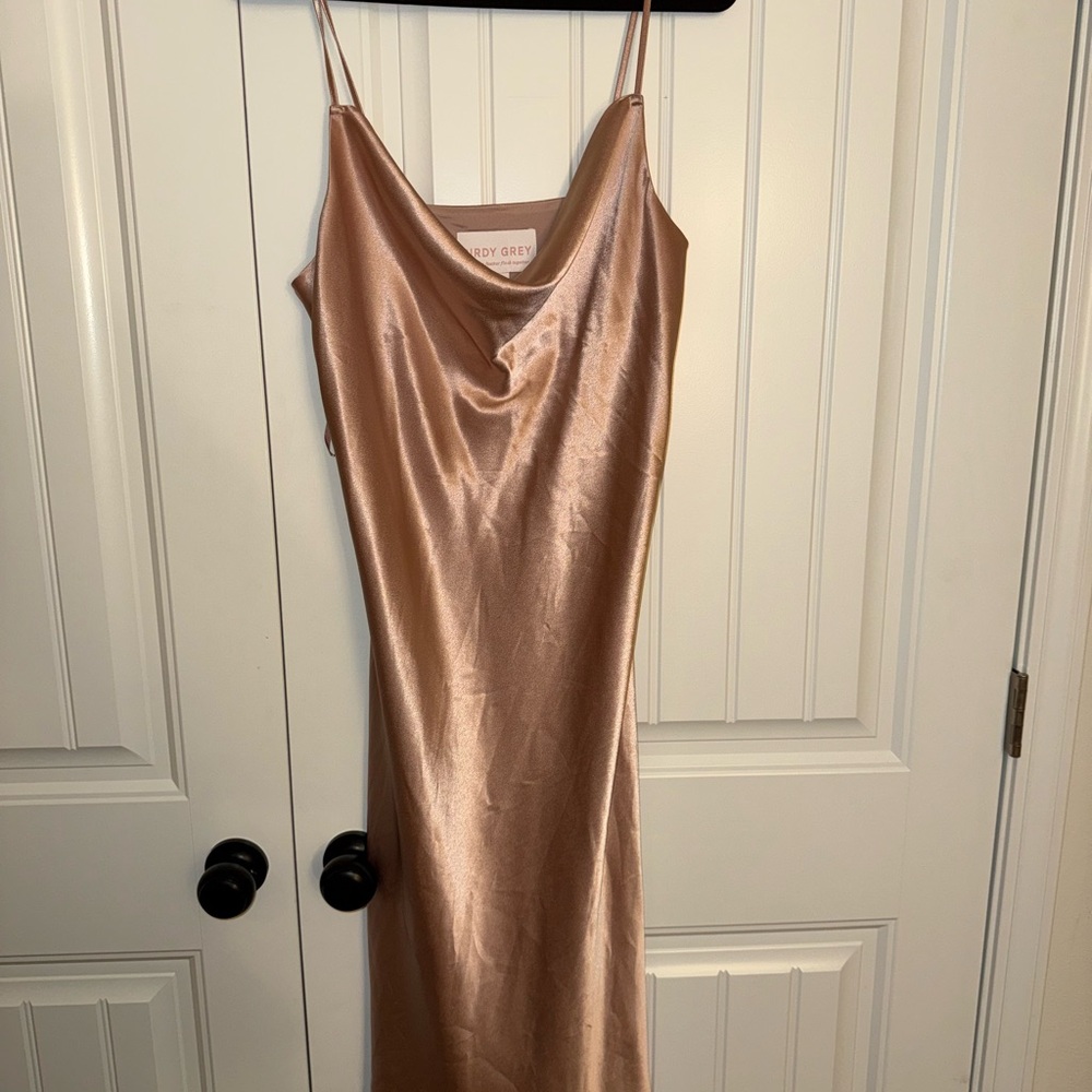 Birdy Grey Gold Midi Slip Dress with Cowl Neck